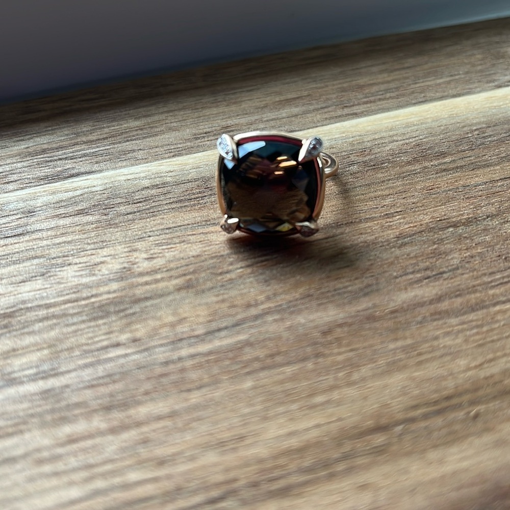 14k solid rose gold, Smokey Quartz and White Sapphire Cocktail Ring - Size 7 - Picture 4 of 8